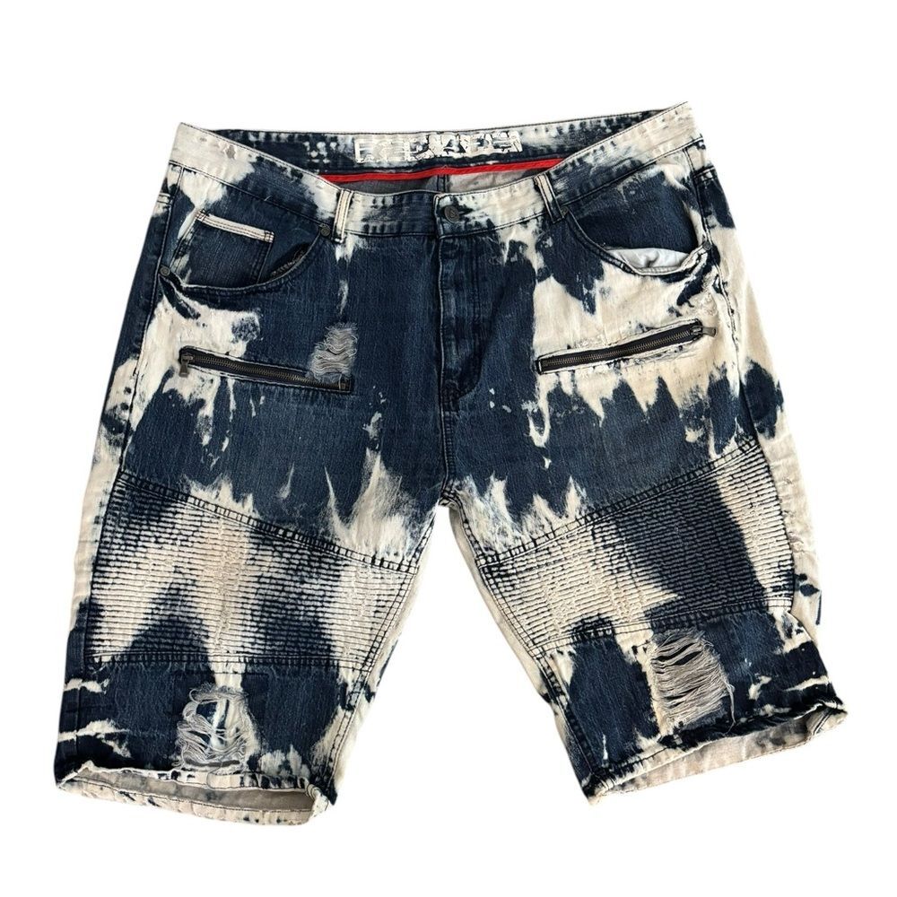 Blue/White Bleached Denim/Blue Jean Shorts w/ Zips &Cuts by Red Ape -size 46